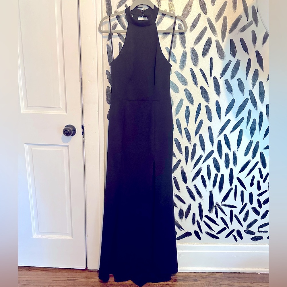 BHLDN Juliana High-Neck Side-Slit Stretch Crepe Maxi Dress in Black